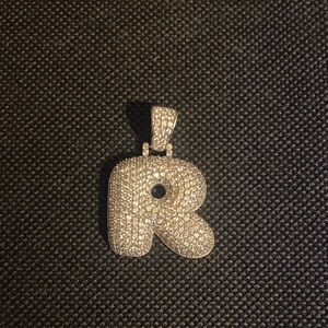 Pavé Letter R bubble bling Pendant  Silver Tone